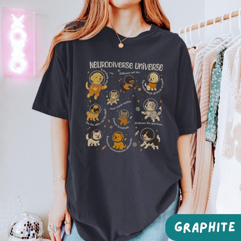 Retro Autism Awareness Shirt, Vintage Neurodiverse Universe Shirt, Sped Teacher Shirt, Space Neurodiversity Shirt, Special Education Shirt Graphite