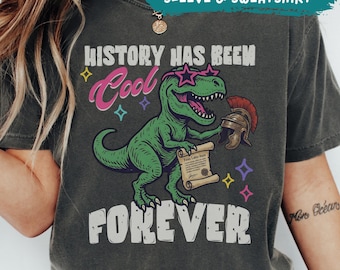 Camiseta divertida y cómoda de colores para profesor de historia, camiseta retro de dinosaurios de manga larga, sudadera de cuello redondo para la vuelta al cole (26359)