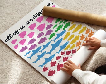 Autism Inclusion Poster, All of Us Are different, None of Us Are Less Colorful School Poster, Therapy Room Decor (SJA26109)
