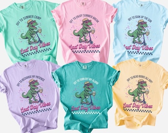 Camisetas de dinosaurios para el último día de clases, camisetas personalizadas de manga larga en colores cómodos, ambiente de último día (26363)