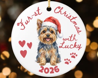 Personalized Yorkshire Terrier Christmas Ornament, Custom First Christmas, New Dog Mom, Holiday Keepsake Dog Rescue Gift (26050)