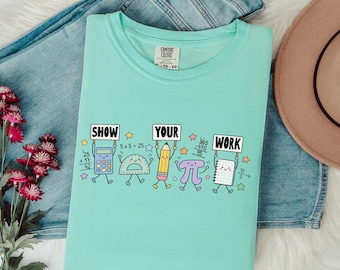 Comfort Colors Funny Math Teacher Shirt, Doodle Character Geometry Teacher Long Sleeve Tee, Math Class Teacher Appreciation Gift (26784)