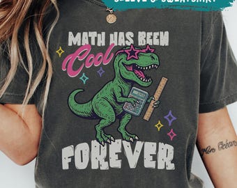 Camiseta Comfort Colors para profesor de matemáticas, camiseta retro de manga larga con estampado de dinosaurios, sudadera de cuello redondo para la vuelta al cole (26357)