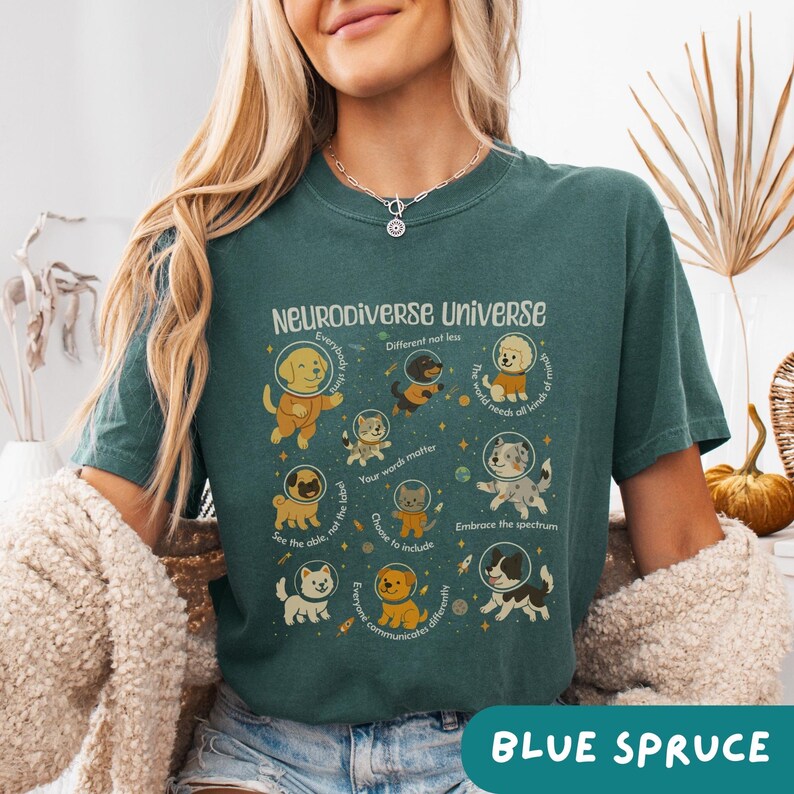 Retro Autism Awareness Shirt, Vintage Neurodiverse Universe Shirt, Sped Teacher Shirt, Space Neurodiversity Shirt, Special Education Shirt Blue Spruce