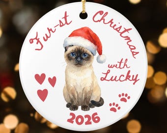 Personalized Siamese Cat Christmas Ornament, Custom First Christmas, New Cat Mom, Holiday Cat Dad Gift, Keepsake Cat Rescue Gift (26055)