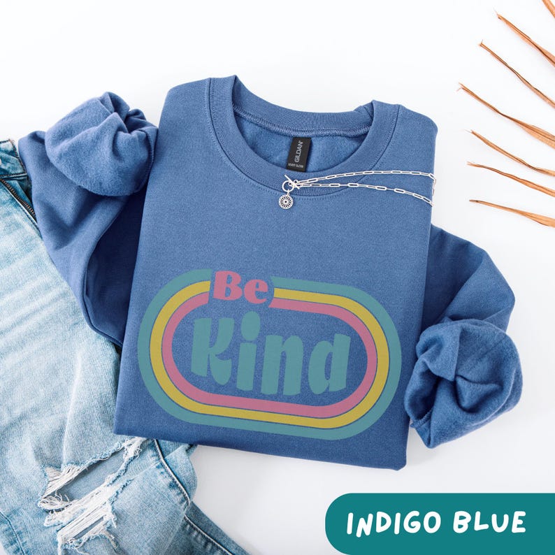 Retro Be Kind Mental Health Tshirt, Comfort Colors Neurodiversity Shirt, Sweatshirt Gift for Teacher, Autism Advocate, Inclusion Sweater Indigo Blue