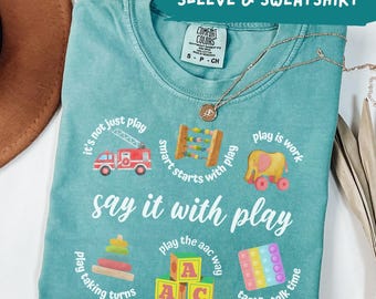 Pediatric Speech Therapy Comfort Colors T-Shirt, Play is Learning Speech Language Pathologist Tee, AAC Awareness Special Education (26244)