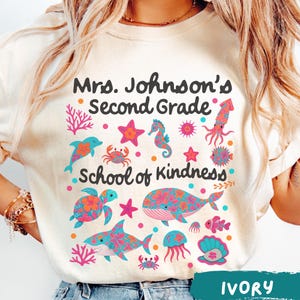 Personalized Second Grade Teacher T-Shirt, Comfort Colors Long Sleeve Tee, Ocean Themed Teacher Gift (26207)