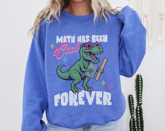 Retro Math Teacher Sweatshirt, Dinosaur Mathematics Crewneck, Teacher Appreciation Sweater Gift (26772)