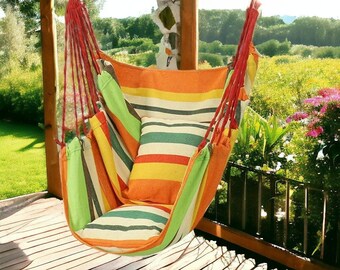 Canvas Hanging Hammock, Swing Outdoor Bed, Comfortable Garden Hammock With Cushions, Beach Camping Accessories, Boho Style Bedroom Swing