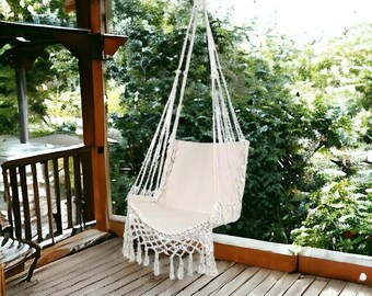 Hamaca Silla Macrame Swing, Hamaca colgante de cuerda de algodón, Silla oscilante para interior, Hamaca moderna de jardín al aire libre, Hamaca de dormitorio Swining