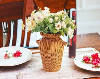 Rattan Woven Flower Vase, Retro Plants Pot, Handmade Dried Flower Holder, Decorative Basket, Outdoor Indoor Decoration, Gardening Supplies