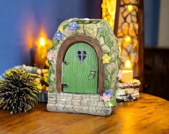 Fairy Door Statue Garden Decor, Decorative Door With Lights, Resin Desktop Decoration Accessories, Modern Outdoor Courtyard Decor Ornament