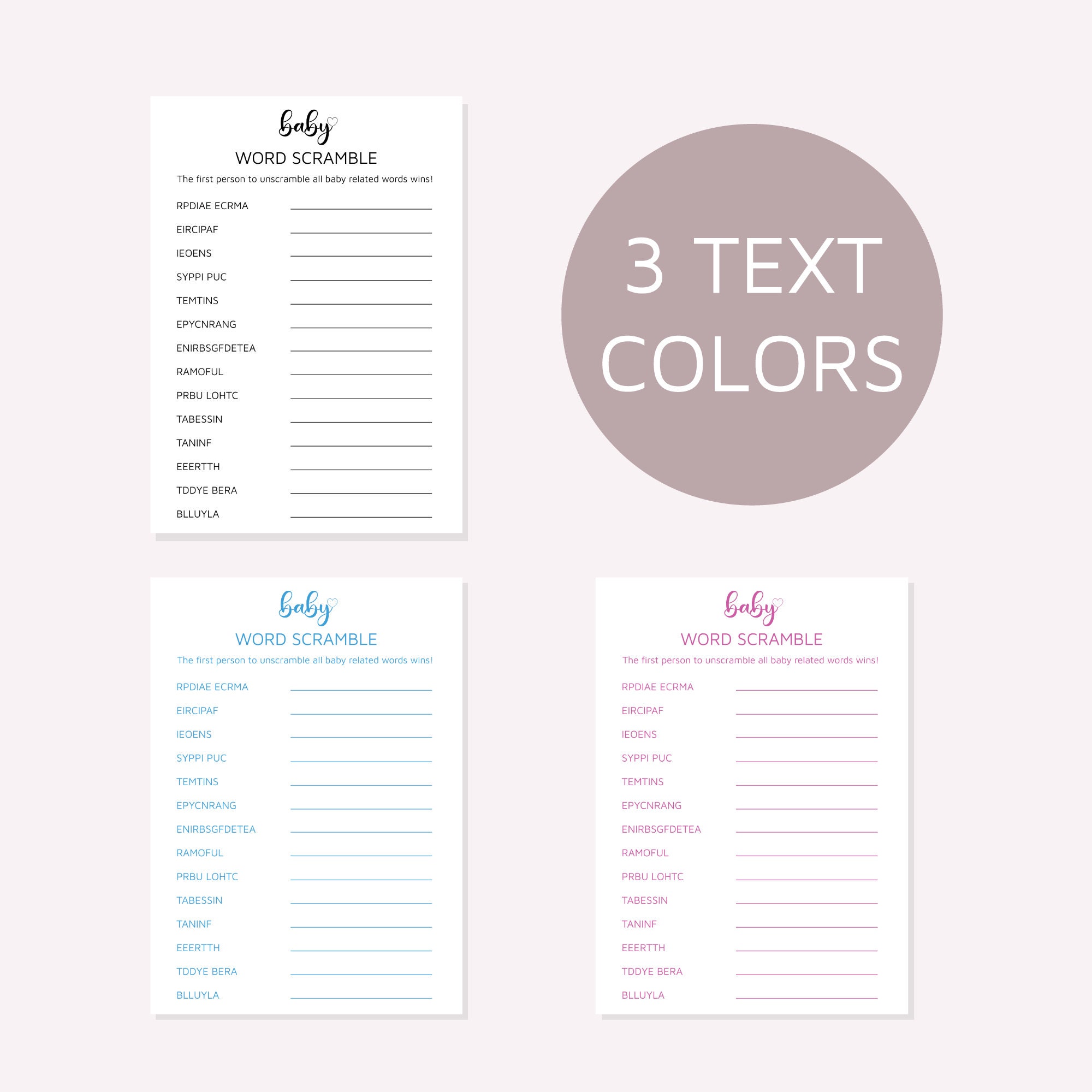 Baby Word Scramble Game, Printable Baby Shower Game, Party Game ...