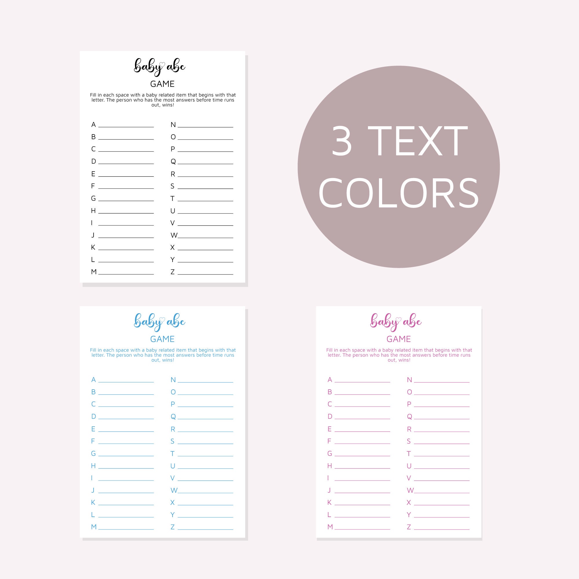 Baby ABC Game, Printable Baby Shower Game, Party Game, Instant Download ...