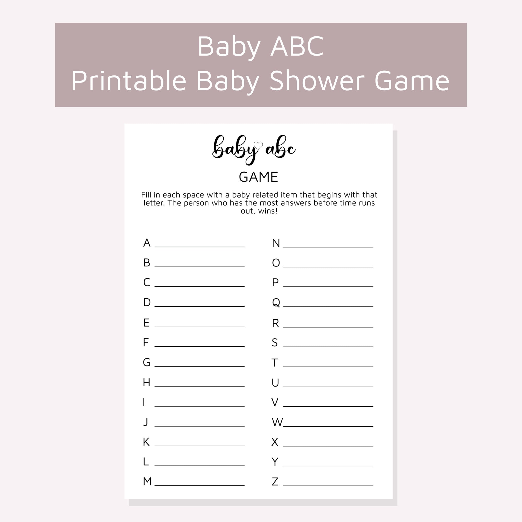 Baby ABC Game, Printable Baby Shower Game, Party Game, Instant Download ...