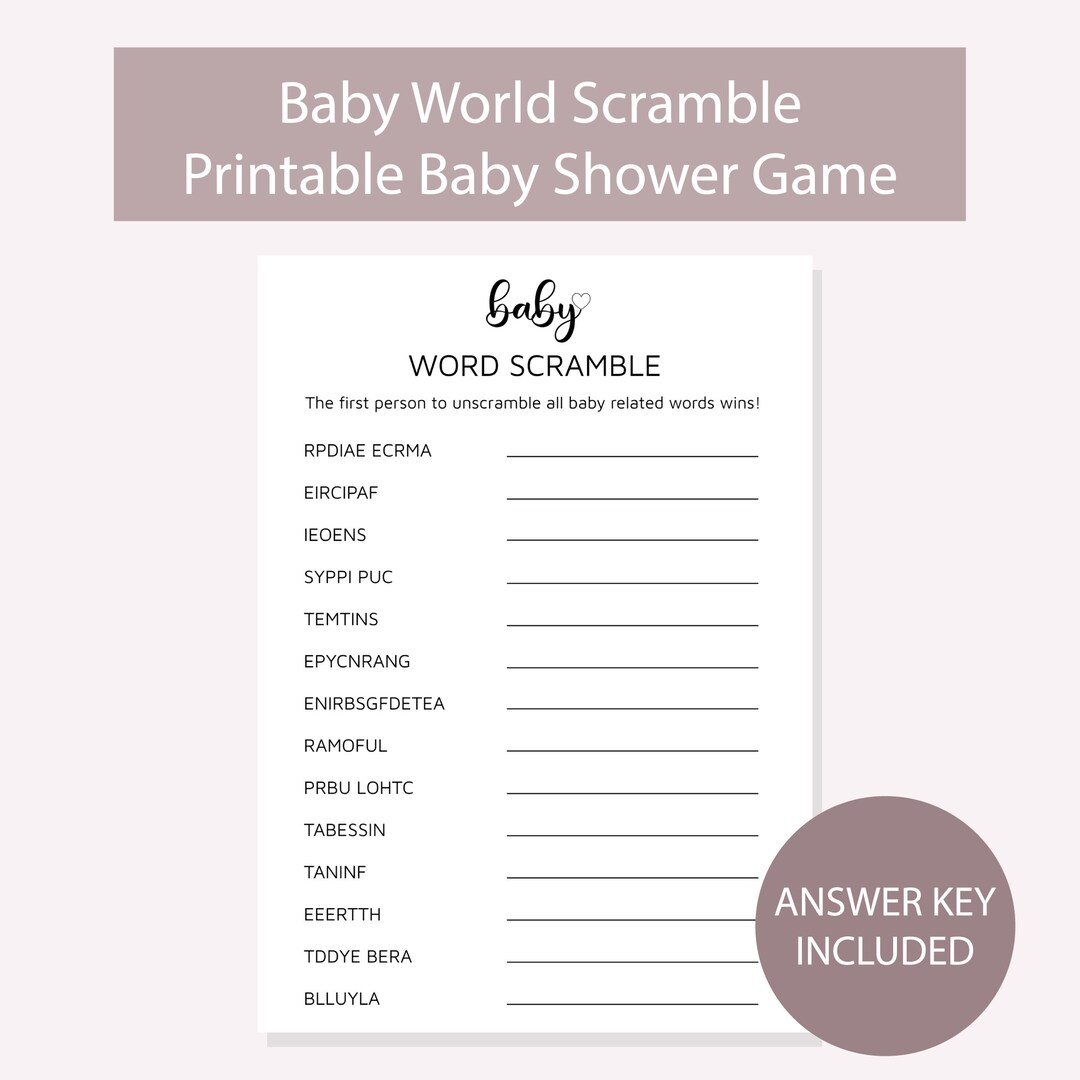 Baby Word Scramble Game, Printable Baby Shower Game, Party Game ...