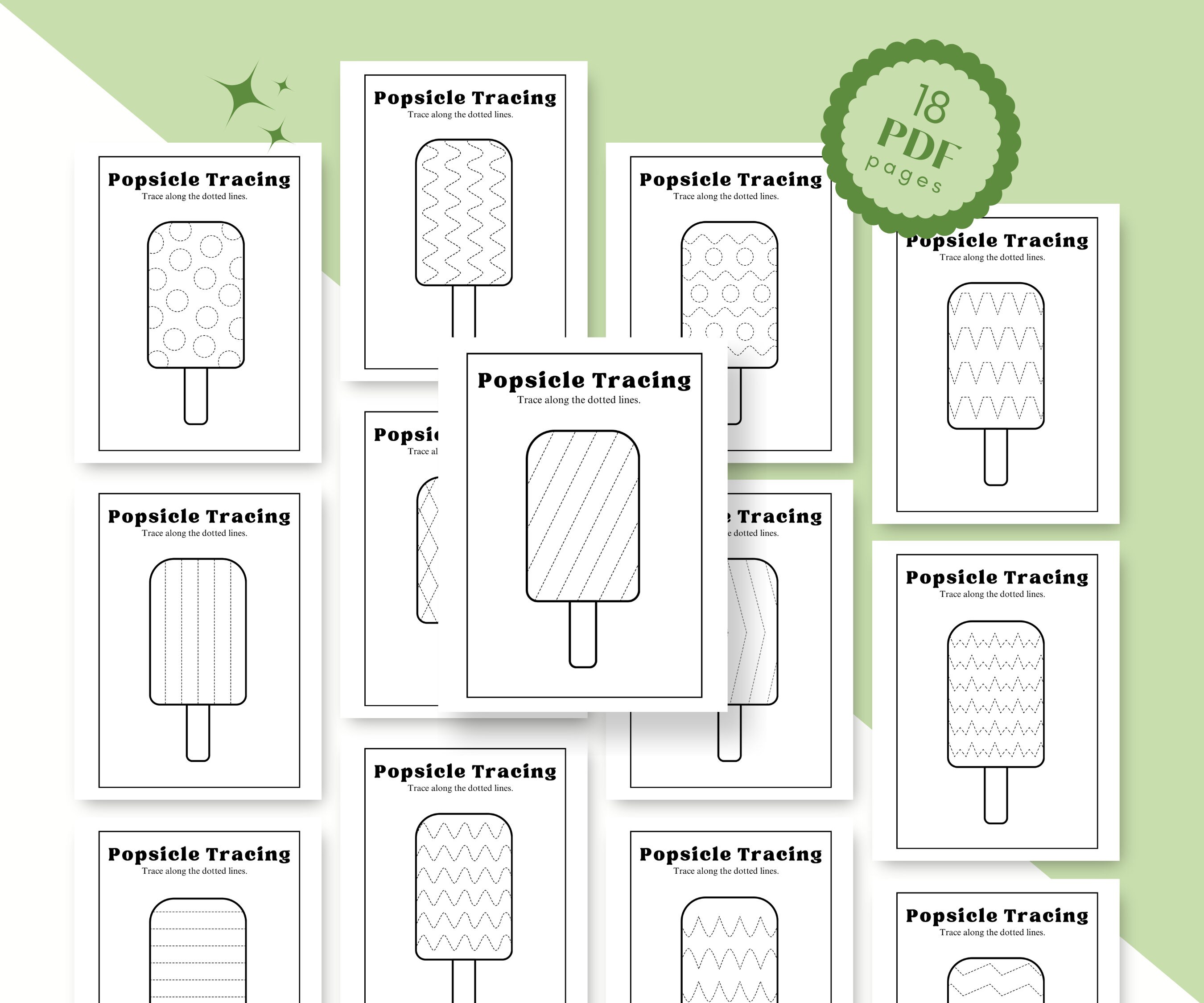 Popsicle Tracing Worksheets, Prewriting, Pencil Control, Grip Practice