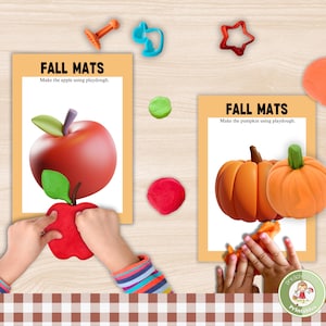 Printable fall play dough mats, autumn playdough sensory learning activity for toddlers, infants, and preschool; for classroom or homeschool