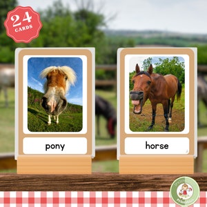 Funny Farm Animal flashcards, Montessori inspired vocabulary flash cards, printable nomenclature cards for Reggio preschool, kindergarten