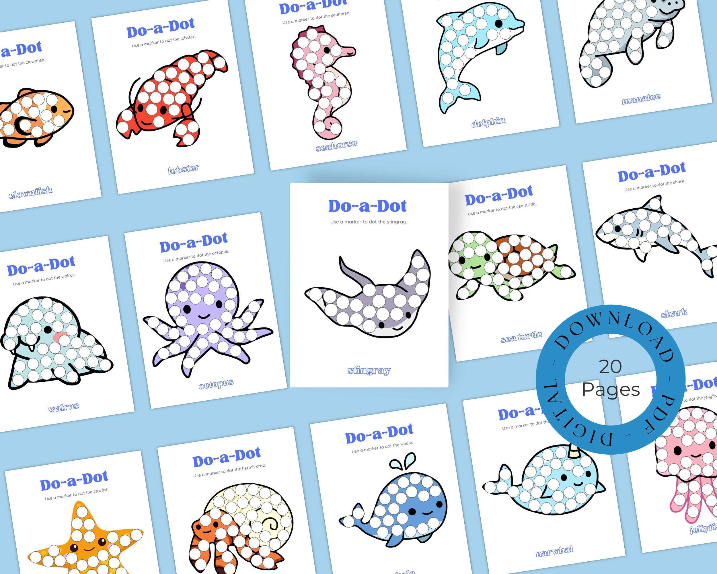 Printable Do-a-dot Pages, Ocean Animals, Under the Sea Beach Theme Fine ...