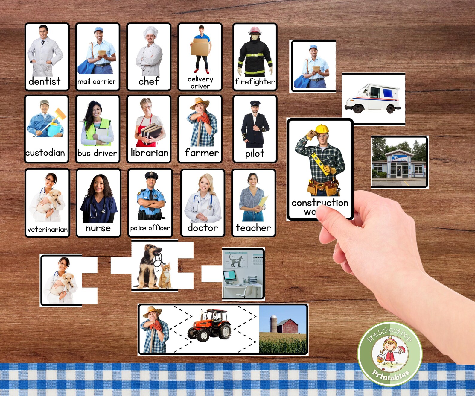 Printable Community Helper Flashcards for Preschool; Simple Puzzles for ...
