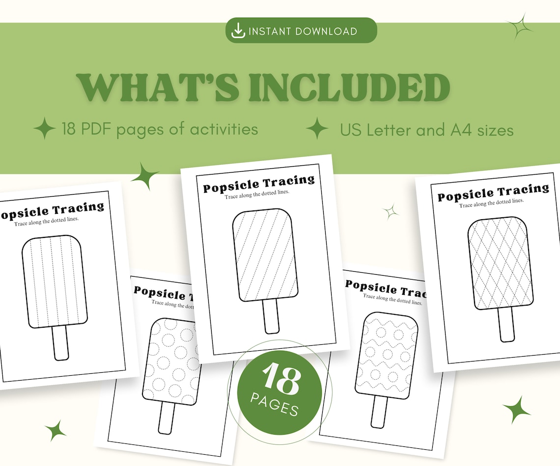 Popsicle Tracing Worksheets, Prewriting, Pencil Control, Grip Practice