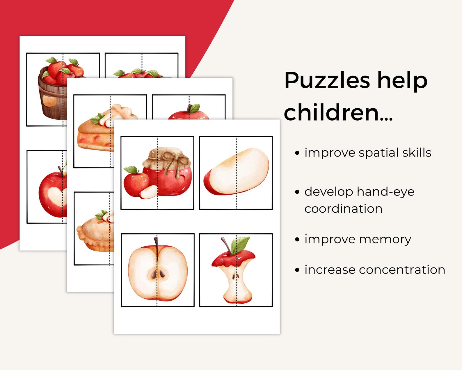 Printable Two Piece Symmetry Puzzles for Toddlers Fall Theme Apple ...