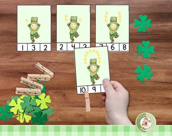 St Patrick's Leprechaun Zähl- & Clipkarten-PDF