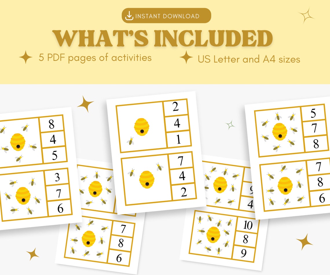 Bee Counting Clip Cards: Montessori Math Printable (PDF) - Etsy