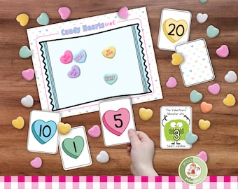 Valentine's Candy Hearts Mathe-Spiel: Zählen, Addieren & Subtrahieren (Printable)