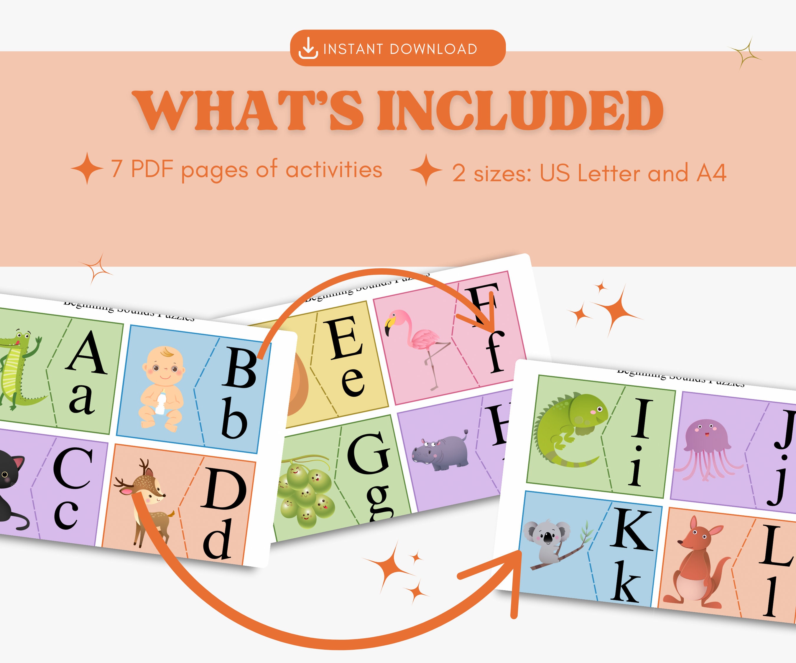 Printable Letter Sounds Matching Game; Phonics Activity for Pre-k, Kindergarten; ABC Alphabet ...