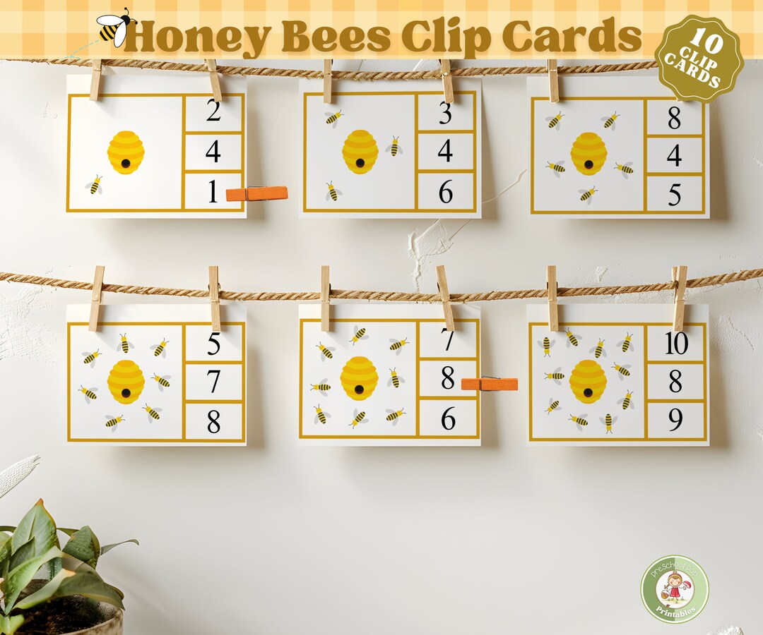 Bee Counting Clip Cards, Numbers 1-10 Activity for Toddlers, Preschool ...