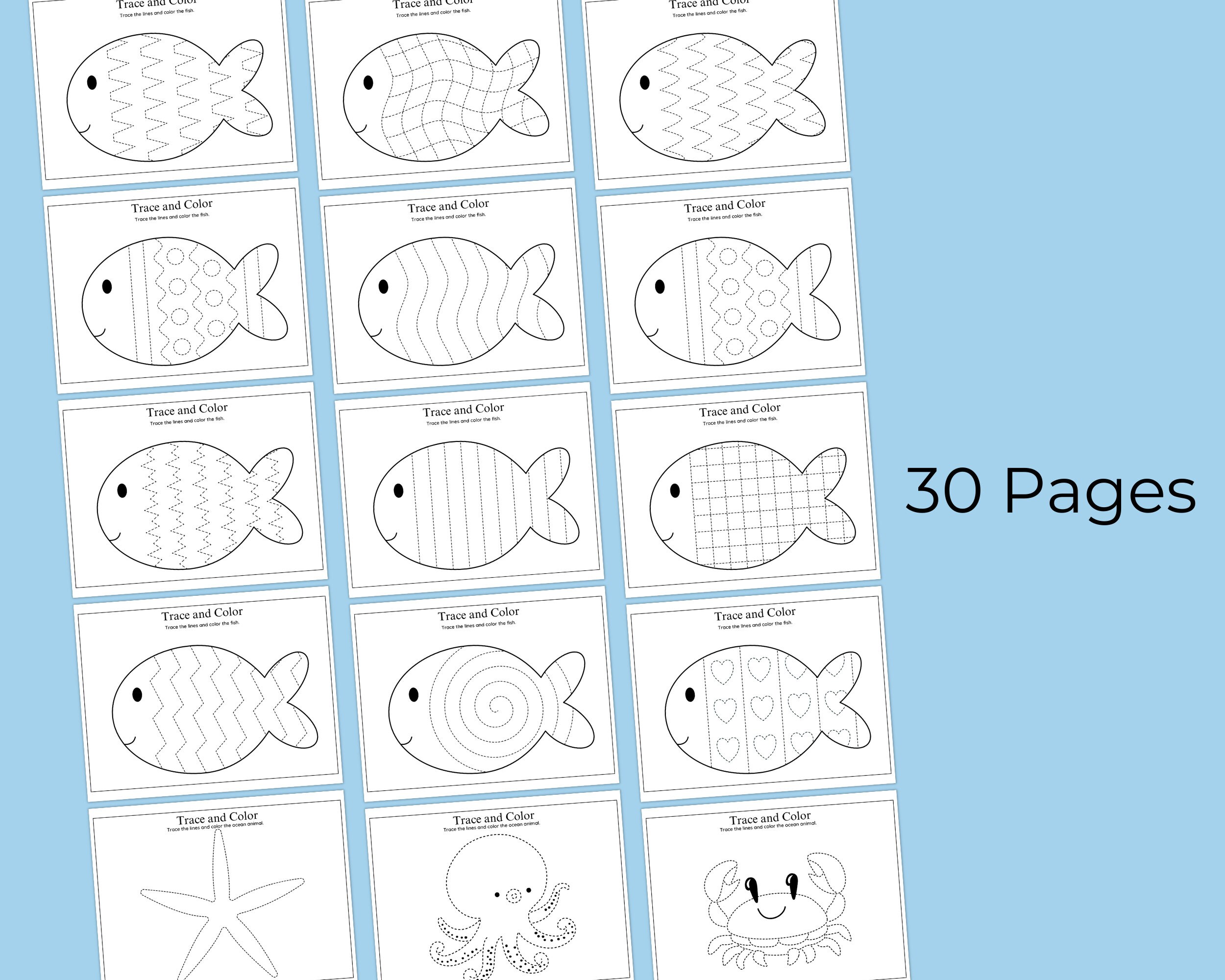 Printable Ocean Tracing Worksheets for Preschool,toddlers; Pencil Grip
