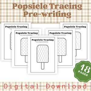 Popsicle tracing worksheets, pre-writing, pencil control, grip practice, handwriting pages for toddlers, preschool, Prek, and early learners