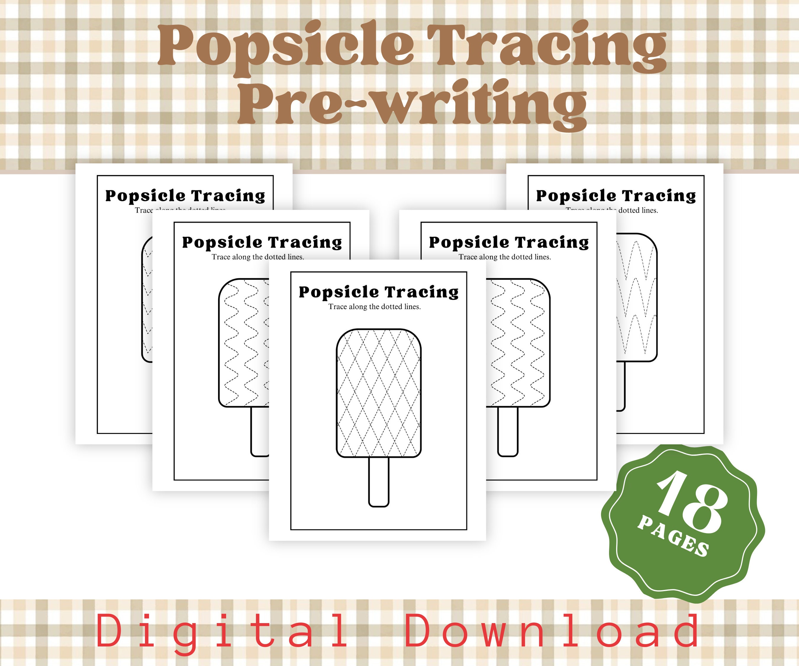 Popsicle Tracing Worksheets, Prewriting, Pencil Control, Grip Practice