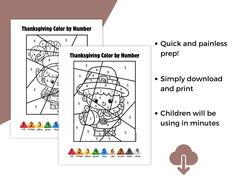 Thanksgiving Color by Number Pages: Kids Printable (numbers 1-10) (PDF ...
