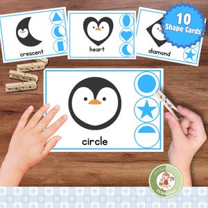 Formes imprimables de pingouin d'hiver ; cartes à clip pour enfants d'âge préscolaire ; Activité d'apprentissage de la motricité fine et de la forme physique pour l'école à la maison ; jeu en classe
