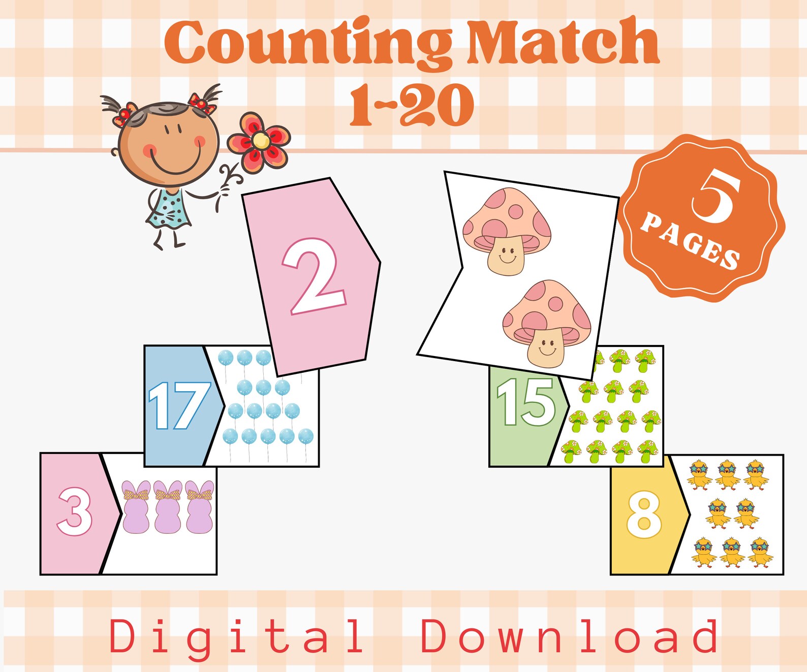 Spring Number Match Puzzle for Preschool, Toddler Counting Activity ...