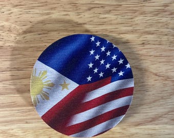 Philippine American Flag Wood Bottle Opener and Fridge Magnet about 2.5 inches