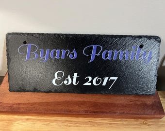 Custom Family Name Hanging Slate Sign 10" x 4"