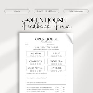 Open House Feedback Form, Editable Template, Real Estate Marketing, real estate open house, Realtor Open House Flyers, buyer feedback