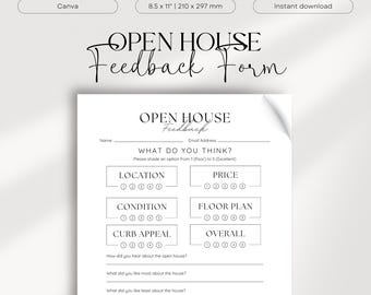 Open House Feedback Form, Editable Template, Real Estate Marketing, real estate open house, Realtor Open House Flyers, buyer feedback