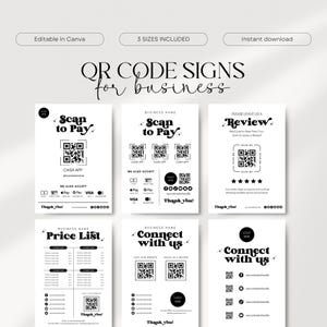 Kod QR dla małych firm I Canva Szablon edytowalny, Szablon listy cen i szablon znaku Scan To Pay, Połącz się z nami, Znak płatności