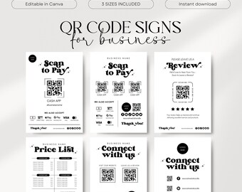Qr Code Sign For Small Business I Canva Template Editable, Price List Template and Scan To Pay Sign Template, Connect With Us, Payment Sign
