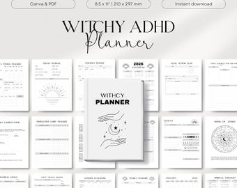 Hexenhafter ADHS-Planer, Tarot-Tagebuch, Astrologie-Planer zum Ausdrucken (Digitaler Download)