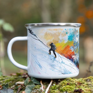 Caneca artística de escalada - Copo de acampamento esmaltado artesanal para entusiastas de escalada - Presente ideal de aventura na montanha para entusiastas de atividades ao ar livre