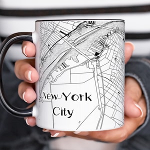 Mug en céramique Plan de la ville de New York - 11 oz et 15 oz - Mug à café Plan de la ville de New York - Mug design unique sur le thème du paysage urbain - Cadeau parfait pour les amoureux de la ville