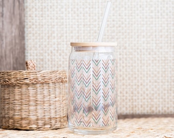 Iced Coffee Glass Can with Lid & Straw, Cute Sipper (16oz)