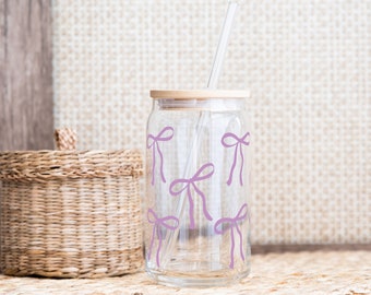 Purple Coquette Bow Cup | Coquette Sipper 16oz | Cute Dollette Coquette Libby Glass | Sipper Glass with Lid | Cute Cup | Coquette Décor